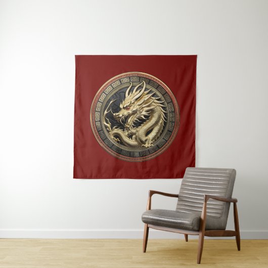 Gold Sacred Eastern Dragon Medallion Wandteppich (Beispiel)