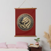 Gold Sacred Eastern Dragon Medallion Wandteppich Mit Holzrahmen (Schlafzimmer)