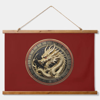Gold Sacred Eastern Dragon Medallion Wandteppich Mit Holzrahmen