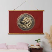 Gold Sacred Eastern Dragon Medallion Wandteppich Mit Holzrahmen (Schlafzimmer)
