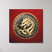Gold Sacred Eastern Dragon über Medallion Leinwanddruck (Vorderseite)