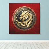Gold Sacred Eastern Dragon über Medallion Leinwanddruck (Insitu (Holzboden))