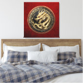 Gold Sacred Eastern Dragon über Medallion Leinwanddruck (Insitu (Schlafzimmer))