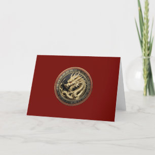 Gold Sacro Eastern Dragon Medallion auf Red Velvet Dankeskarte