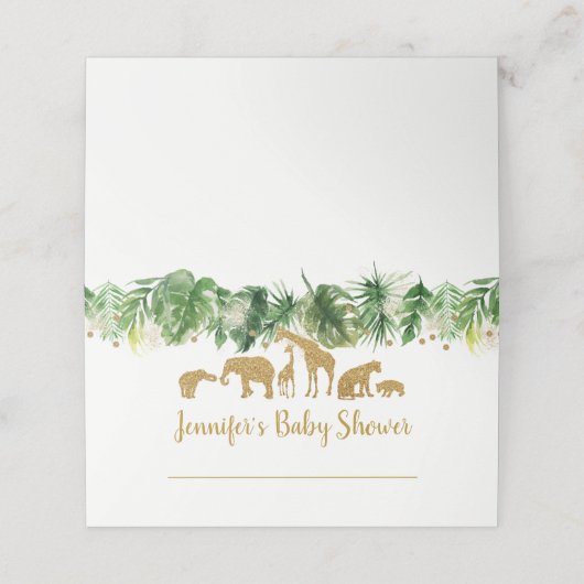 Gold Safari Animal Baby Dusche Platzkarte (Außenseite Aufgefaltet)