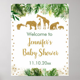 Gold Safari Animal Baby Dusche Willkommen Poster