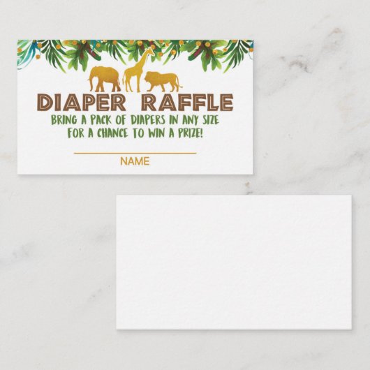 Gold Safari Animal Baby Dusche Windelwaschkarte Begleitkarte (Vorne/Hinten)