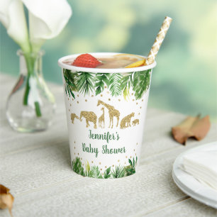 Gold Safari Animal Greenery Baby Shower Pappbecher