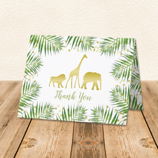 Gold Safari Animals Baby Dusche Danke Karte