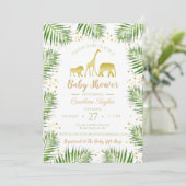 Gold Safari Animals Baby Dusche Einladung (Stehend Vorderseite)