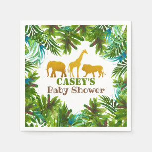 Gold Safari Animals Baby Shower Napkin - Custom Serviette