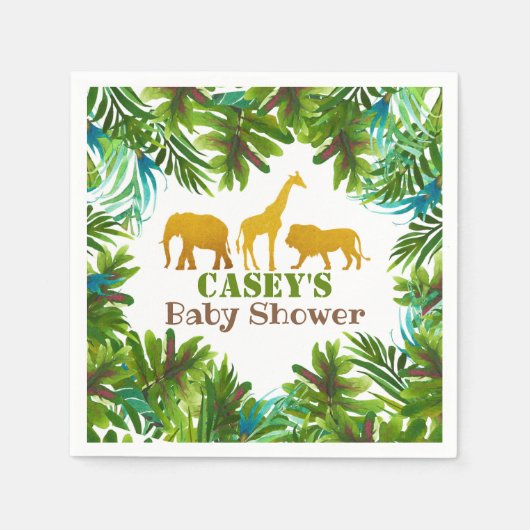 Gold Safari Animals Baby Shower Napkin - Custom Serviette (Vorderseite)