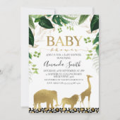 Gold Safari Animals Foliage Baby Dusche Einladung (Vorderseite)