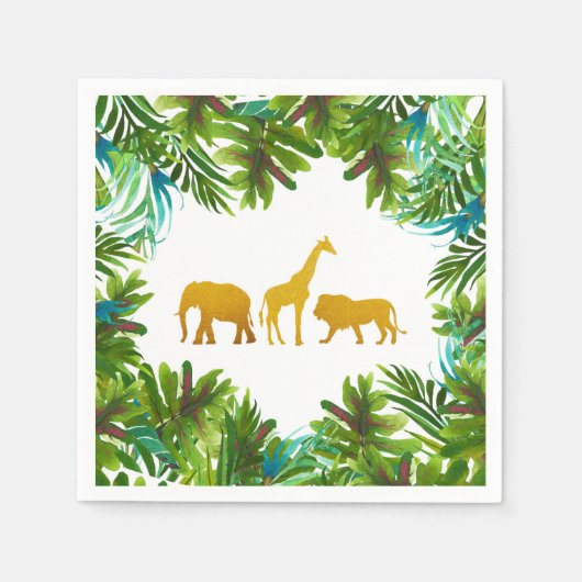 Gold Safari Animals Party Napkin Serviette (Vorderseite)