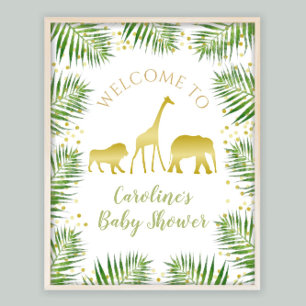 Gold Safari Baby Duschdekor Begrüßungszeichen Poster