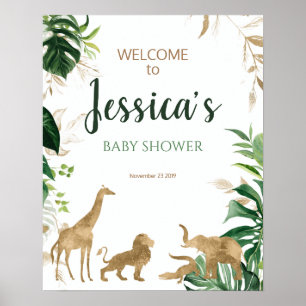 Gold Safari Baby Shower Welcome Sign Poster
