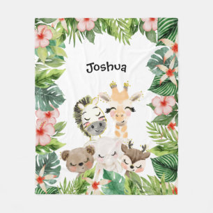 Gold Safari Friends   Wasserfarbene Blütenpflanzen Fleecedecke