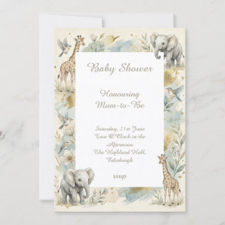 Gold Safari Giraffe Elefant Baby Shower Einladung