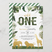 Gold Safari Jungle Animals Wild One Einladung (Vorne/Hinten)