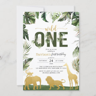 Gold Safari Jungle Animals Wild One Einladung