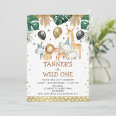 Gold Safari Muster Wild One Safari Geburtstag Einladung (Stehend Vorderseite)