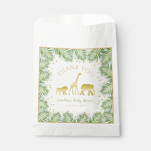 Gold Safari Tropical Baby Dusche Leckerei Gefallen Geschenktütchen (Vorderseite)