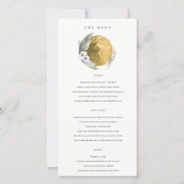 Gold Saga Green Floral Wreath Wedding Menu Card Dankeskarte