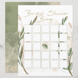 Gold Sage Green Floral Brautparty Bingo