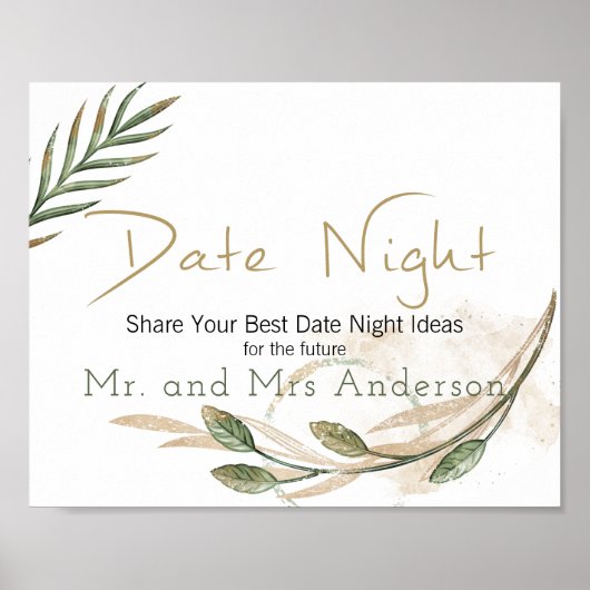 Gold Sage Green Floral Date Night Sign Poster (Vorne)