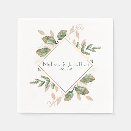 Gold Sage Green Floral Wedding Napkins Serviette (Vorderseite)