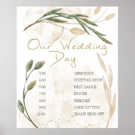 Gold Sage Green Floral Wedding Plan Poster