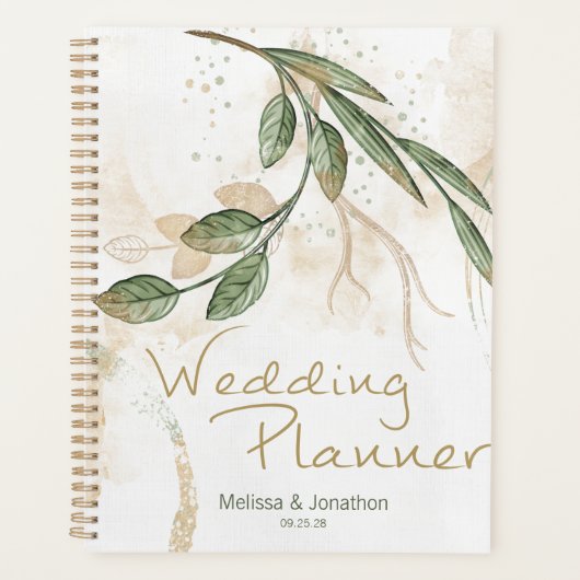 Gold Sage Green Floral Wedding Planner Planer (Vorderseite)
