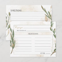 Gold Sage Green Floral Wedding Recipe Karte