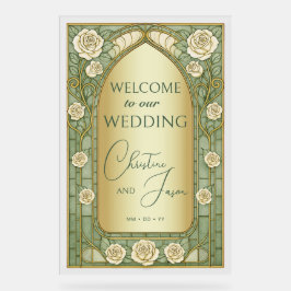 Gold Sage Stained Glass Floral Wedding Welcome Acrylschild