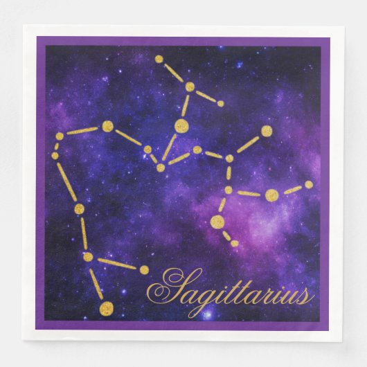 Gold Sagittarius Constellation auf Dunkelgalaxie | Serviette (Vorderseite)