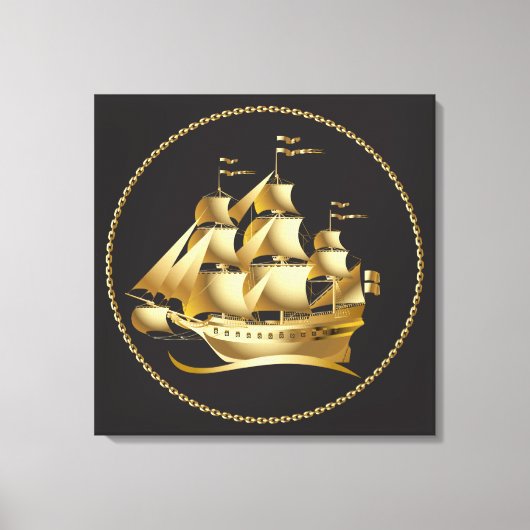 Gold Sailboat Nautical Leinwanddruck (Vorderseite)