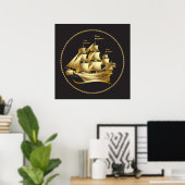 Gold Sailboat Nautical Poster (Heimbüro)
