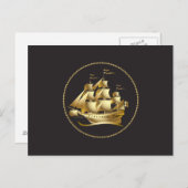 Gold Sailboat Nautical Postkarte (Vorne/Hinten)