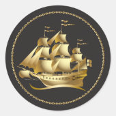 Gold Sailboat Nautical Runder Aufkleber (Vorderseite)