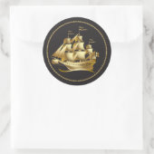 Gold Sailboat Nautical Runder Aufkleber (Tasche)