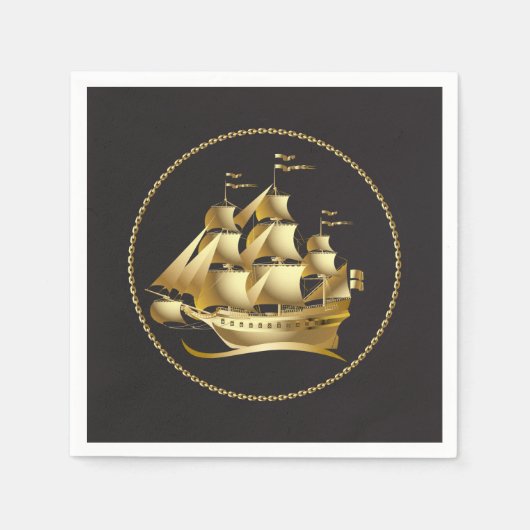 Gold Sailboat Nautical Serviette (Vorderseite)