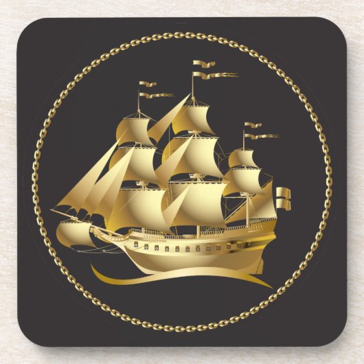 Gold Sailboat Nautical Untersetzer (Vorderseite)