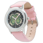 Gold Saint Patrick Kleeblatt Jewel mit Perlen Armbanduhr (Schrägansicht)