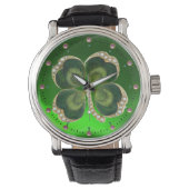 Gold Saint Patrick Kleeblatt Jewel mit Perlen Armbanduhr (Vorderseite)