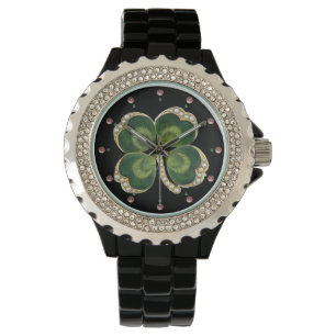Gold Saint Patrick Kleeblatt Jewel mit Perlen Armbanduhr