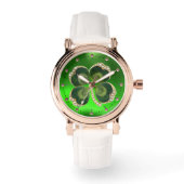 Gold Saint Patrick Kleeblatt Jewel mit Perlen Armbanduhr (Vorderseite)