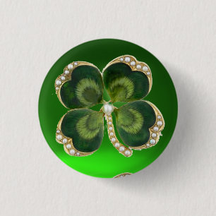 Gold Saint Patrick Kleeblatt Jewel mit Perlen Button