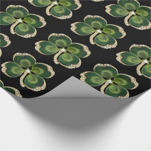 Gold Saint Patrick Kleeblatt Jewel mit Perlen Geschenkpapier (Ecke)