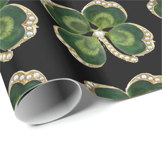 Gold Saint Patrick Kleeblatt Jewel mit Perlen Geschenkpapier (Rolleneckpunkt)