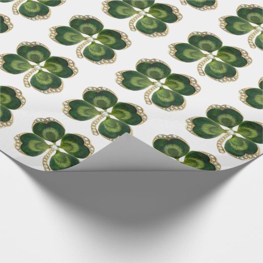 Gold Saint Patrick Kleeblatt Jewel mit Perlen Geschenkpapier (Ecke)